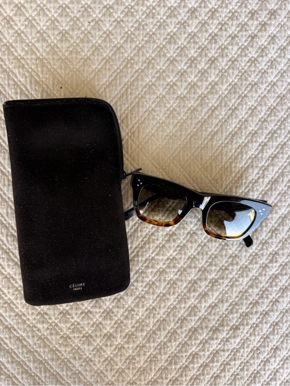 Celine Black and Tortoiseshell Sunglasses with Black Suede Case